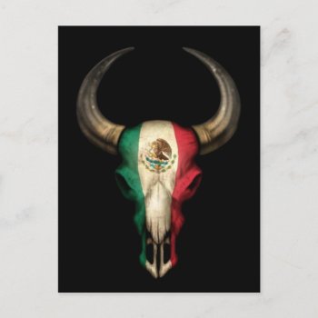 Mexican Flag Bull Skull On Black Postcard by JeffBartels at Zazzle