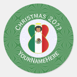 Mexican Flag Christmas Angel Personalized Classic Round Sticker