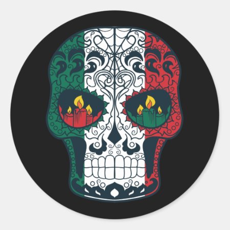 Mexican Flag Colors Day Of The Dead Sugar Skull Classic Round Sticker