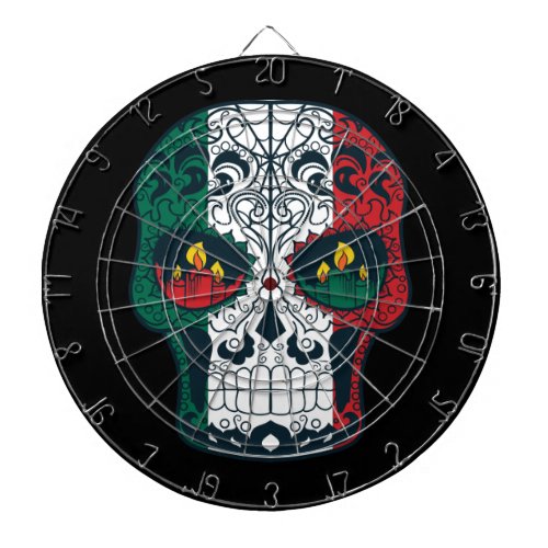 Mexican Flag Colors Day Of The Dead Sugar Skull Dartboard With Darts