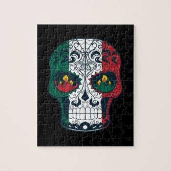 Mexican Flag Colors Day Of The Dead Sugar Skull Jigsaw Puzzle by TattooSugarSkulls at Zazzle