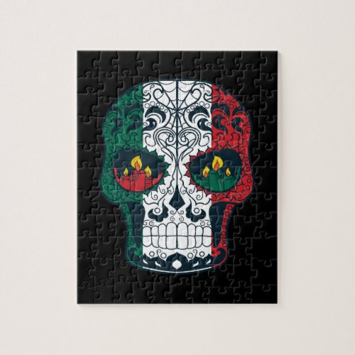 Mexican Flag Colors Day Of The Dead Sugar Skull Jigsaw Puzzle