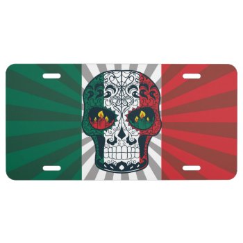 Mexican Flag Colors Day Of The Dead Sugar Skull License Plate by TattooSugarSkulls at Zazzle