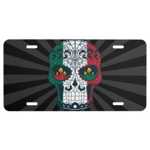 Mexican Flag Colors Day Of The Dead Sugar Skull License Plate