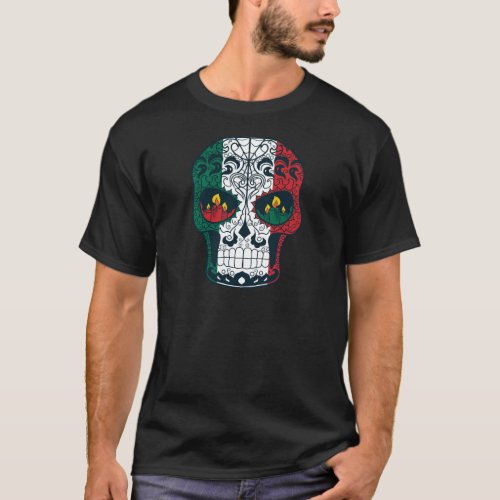 Mexican Flag Colors Day Of The Dead Sugar Skull T_Shirt