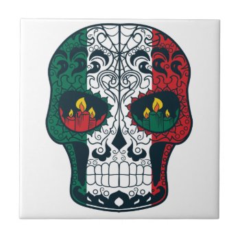 Mexican Flag Colors Day Of The Dead Sugar Skull Tile by TattooSugarSkulls at Zazzle