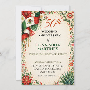 Mexican Flag Floral Green White Red Party  Invitation