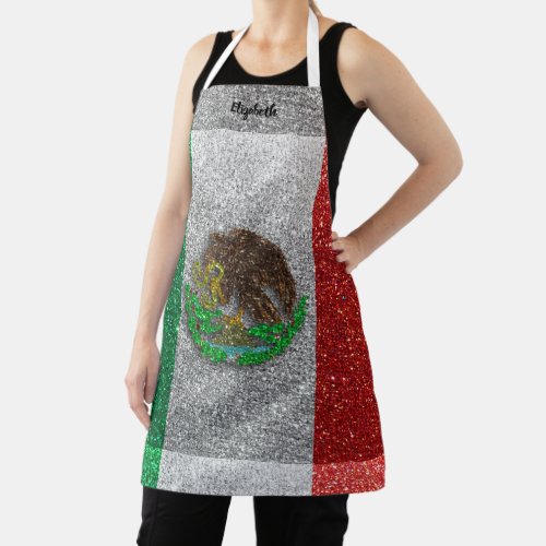 Mexican Flag Food Chef Kitchen BBQ Baker Glitter Apron