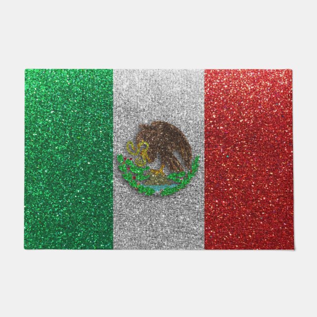 Mexican Flag Glitter Mexico Latinx Welcome Home Doormat (Front)