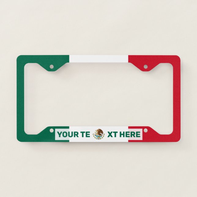 Mexican Flag Green Text Personalized License Plate Frame (Front)