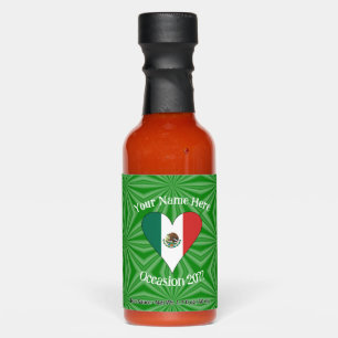 Mexican Flag Heart Green Background Personal Text Hot Sauces