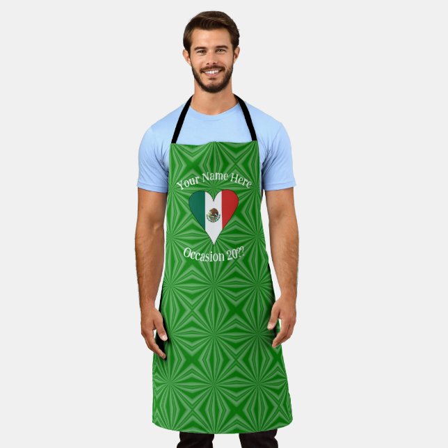 Mexican Flag Heart Green Background Personalized  Apron (Worn)