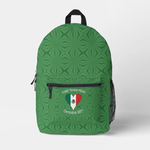 Mexican Flag Heart Green Background Personalized  Printed Backpack