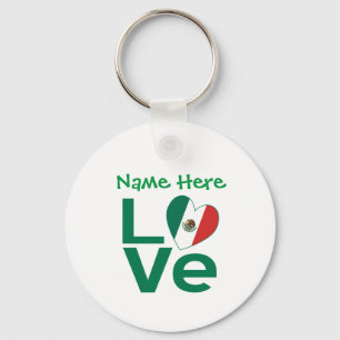 Mexican Flag Heart Green LOVE Personalized Metal Keychain