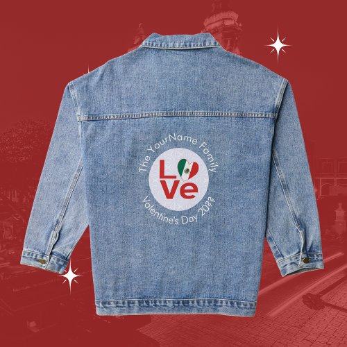 Mexican Flag Heart in Red LOVE Denim Jacket
