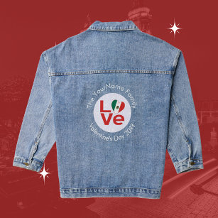 Mexican Flag Heart in Red LOVE Denim Jacket