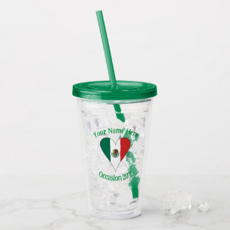 Mexican Flag Heart Personalized Acrylic Tumbler