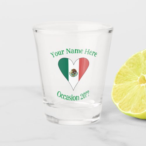 Mexican Flag Heart Personalized  Shot Glass