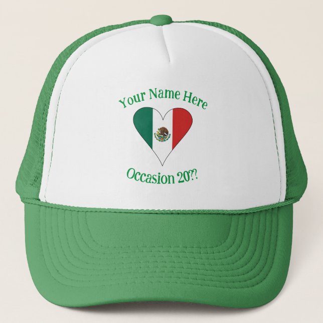 Mexican Flag Heart Personalized  Trucker Hat (Front)