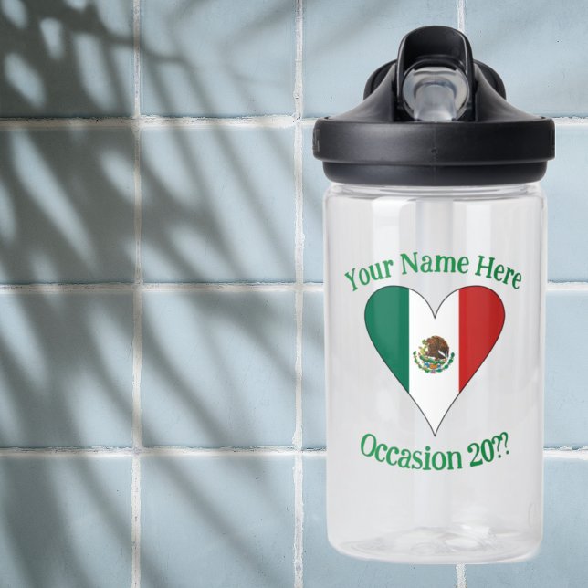 Mexican Flag Heart Personalized Water Bottle (Creator Uploaded)