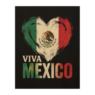 Mexican Flag Heart Viva Mexico Independence Day Wood Wall Art