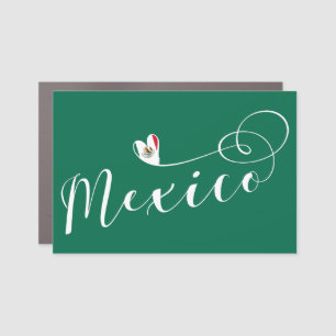 Mexican Flag In Heart, I Love Mexico Car Magnet