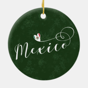 Mexican Flag In Heart, I Love Mexico Ceramic Ornament