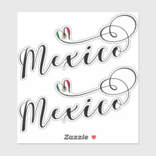 Mexican Flag In Heart, I Love Mexico Sticker