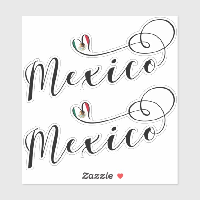 Mexican Flag In Heart, I Love Mexico Sticker (Sheet)
