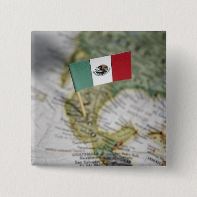 Mexican flag in map pinback button (Front)