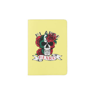 Mexican Flag Independence Day Mexico Skull Roses Passport Holder