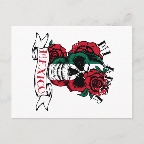 Mexican Flag Independence Day Mexico Skull Roses Postcard