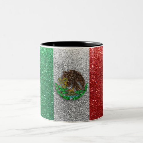 Mexican Flag Mexico Bling Glitter Home Office Two_Tone Coffee Mug