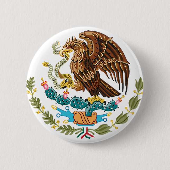 MEXICAN FLAG - MEXICO STYLE - COAT OF ARMS PINBACK BUTTON (Front)