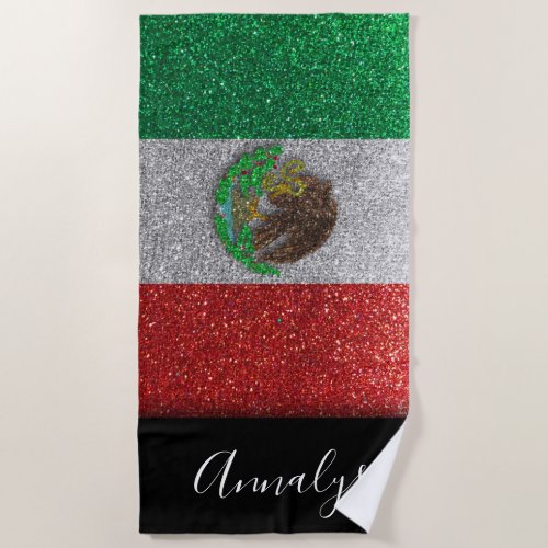Mexican Flag of Mexico Candy Glitter Summer Party Beach Towel