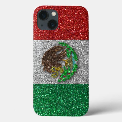 Mexican Flag of Mexico City Glitter Trendy Stylish iPhone 13 Case