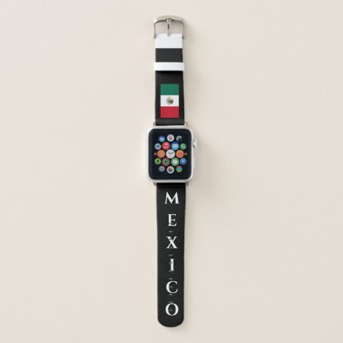 Mexican flag of Mexico personalized black Apple Watch Band