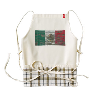 Mexican Flag on Rough Wood Boards Effect Zazzle HEART Apron