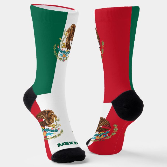 Mexican Flag Patriotic, Sustainable Mexico Premium Socks (Angled)