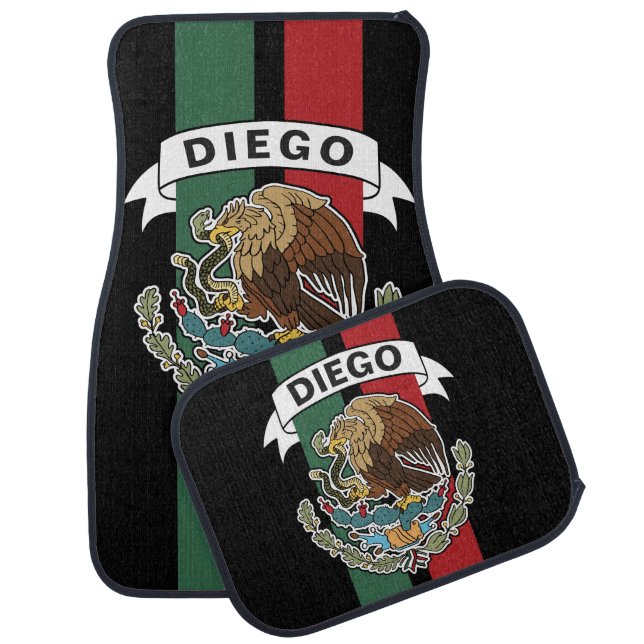Mexican Flag Race Stripes Personalized Car Floor Mat (Set)