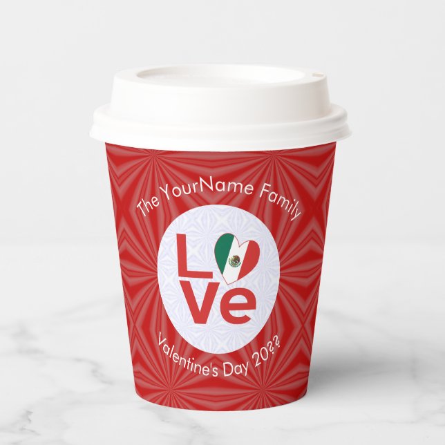Mexican Flag Red Letter LOVE Personalized Paper Cups (Front)