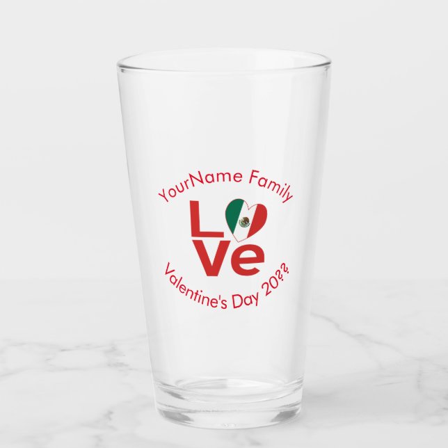 Mexican Flag Red LOVE Glass (Front)