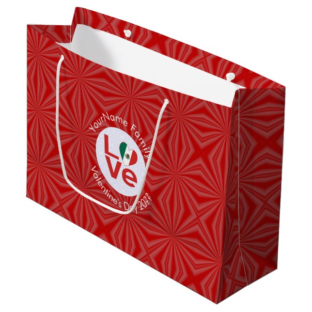 Mexican Flag Red LOVE Personalized Large Gift Bag (Front Angled)