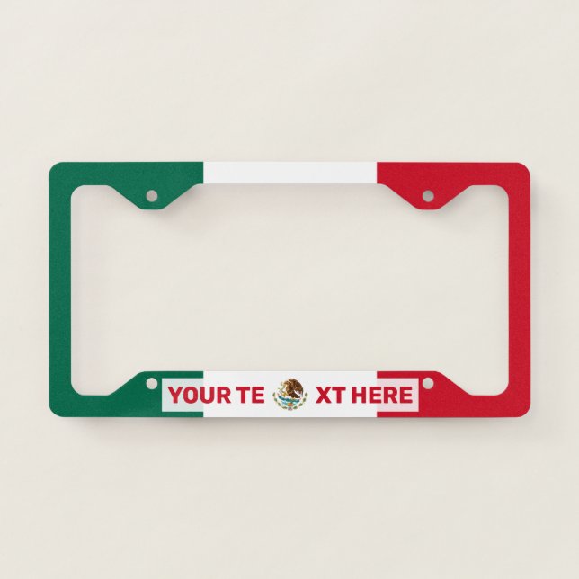 Mexican Flag Red Text Personalized License Plate Frame (Front)