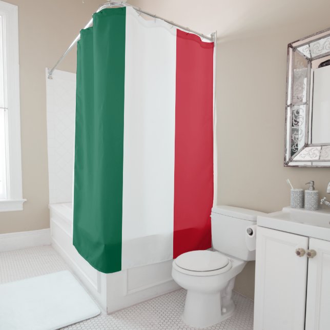 Mexican Flag Shower Curtain - Bold Color Bathroom (In Situ)