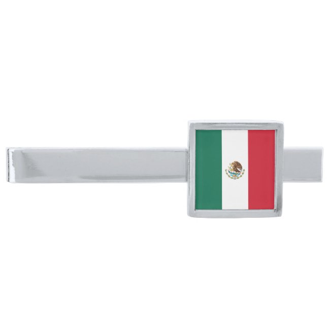 Mexican Flag Silver Finish Tie Bar (Front)