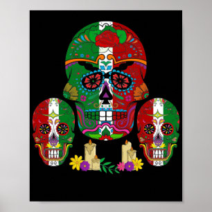 Mexican Flag Skull Dia De Los Muertos Day Poster