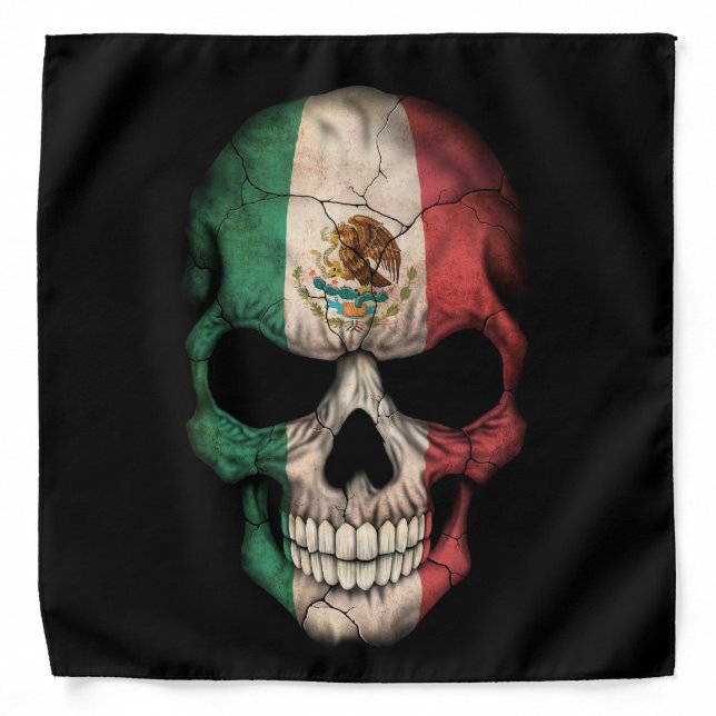 Mexican Flag Skull on Black Bandana (Front)