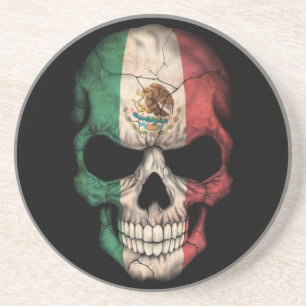 Mexican Flag Skull on Black Coaster