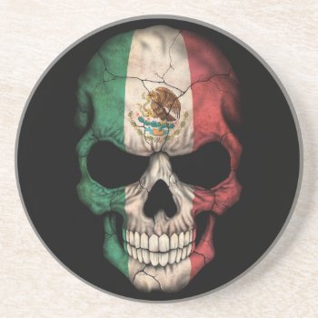Mexican Flag Skull On Black Coaster by JeffBartels at Zazzle